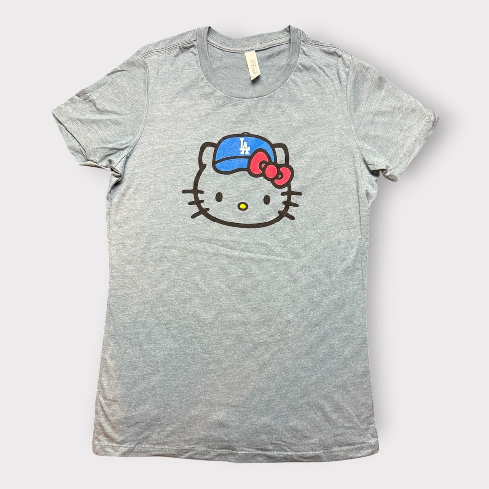 Hello Kitty LA Dodgers T-Shirt Gray Bella Canvas Sanrio MLB Baseball Tee XL - Picture 1 of 7